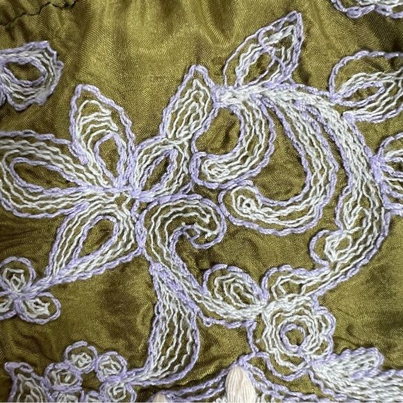 David Meister Chartreuse Embroidered Tunic Top Silk Shift Mini Dress - Picture 11 of 12